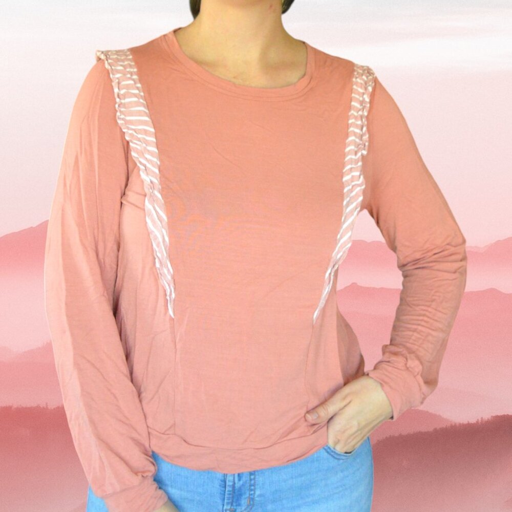 Cupio Mauve Pink Long Sleeve Ruffled Blouse Women's XL